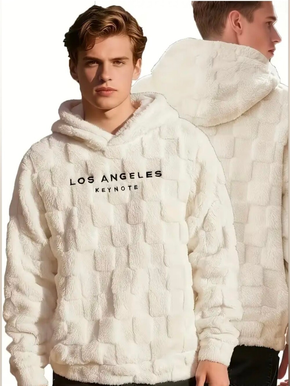 Los Angeles Cream Sherpa Hoodie Pullover Over-sized Soft Front Pouch Pocket